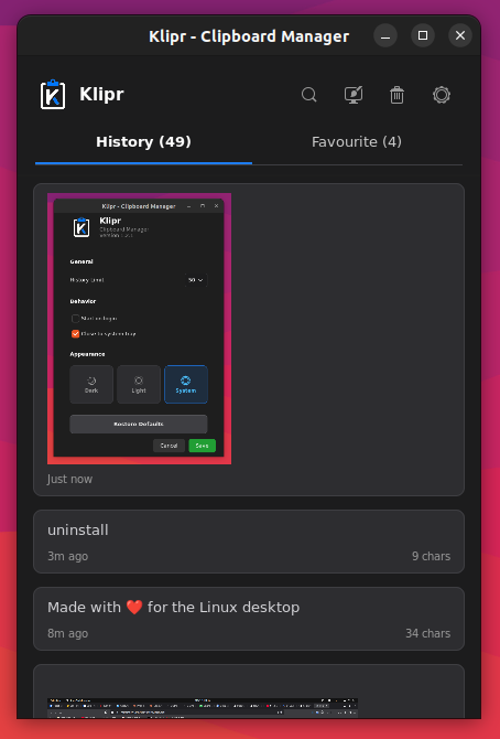 Klipr Clipboard History View